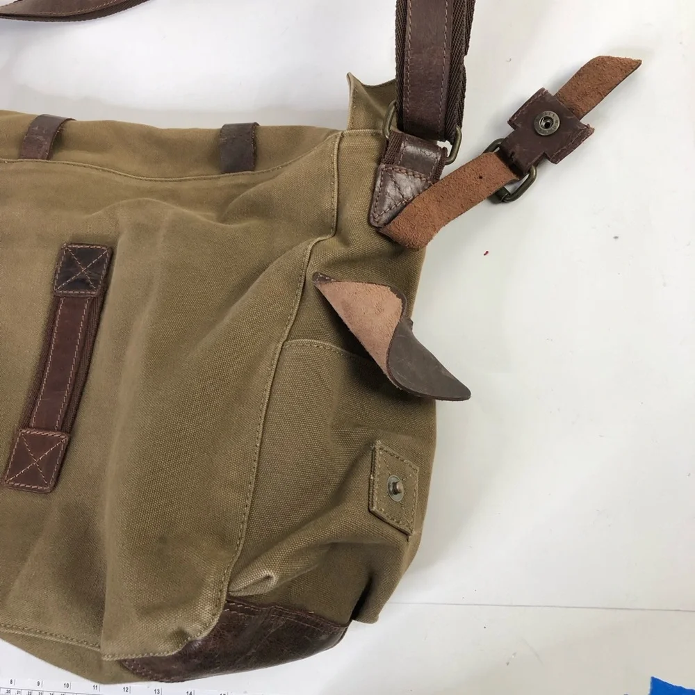 Rustic Town Men Brown Military Leather Canvas Messenger Bag L Shoulder Crossbody